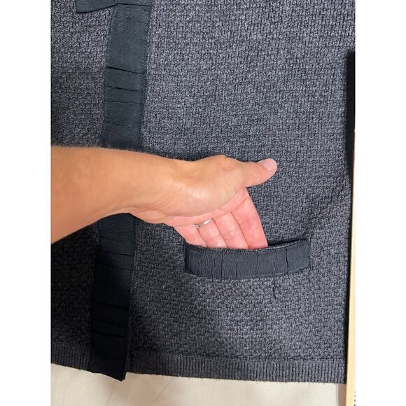 Ann Taylor Merino Wool Women's Medium Cardigan Sweater Ruffled Trim Bow Luxury - Picture 10 of 12